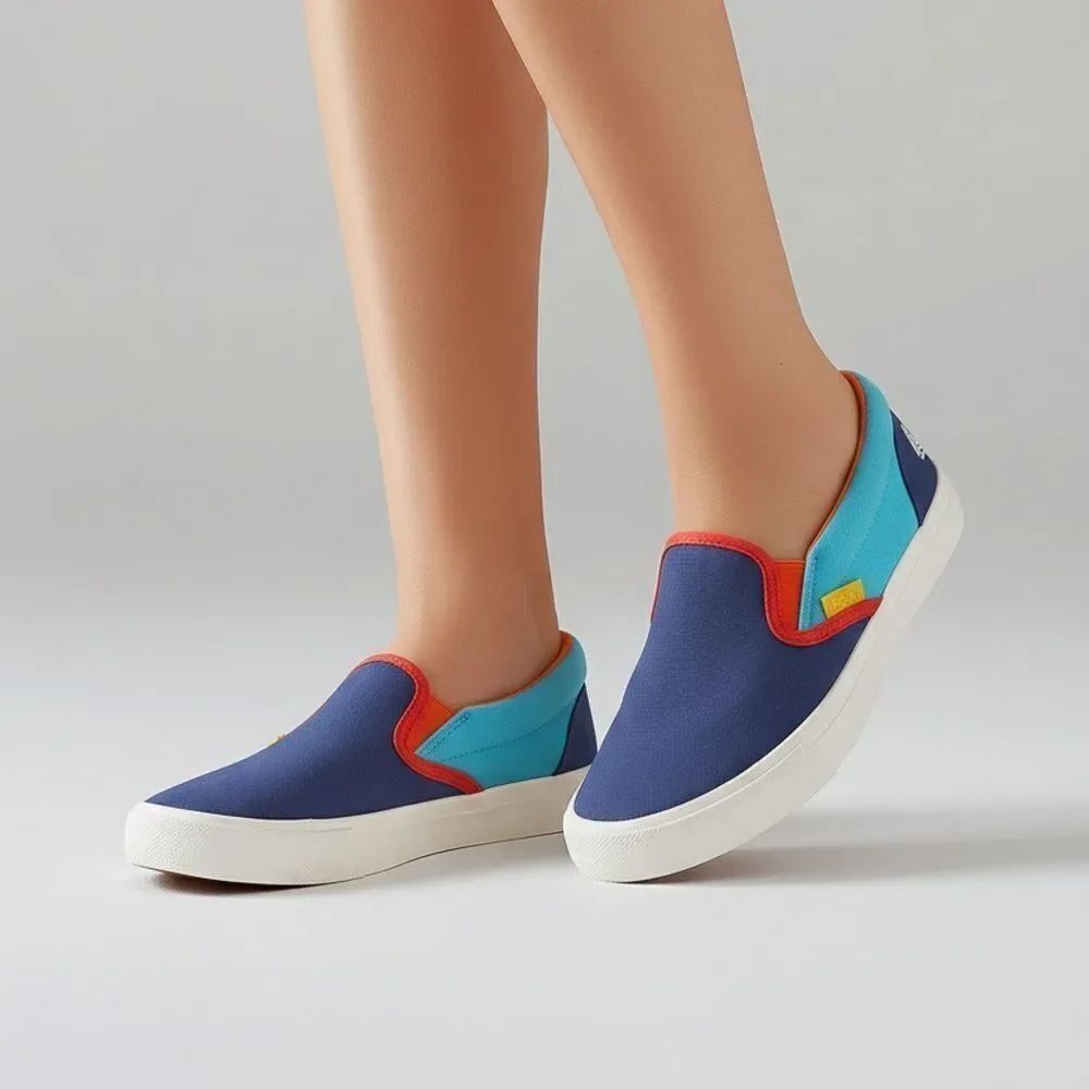 Blue and Red canvas upper Slip-On deck Sneakers